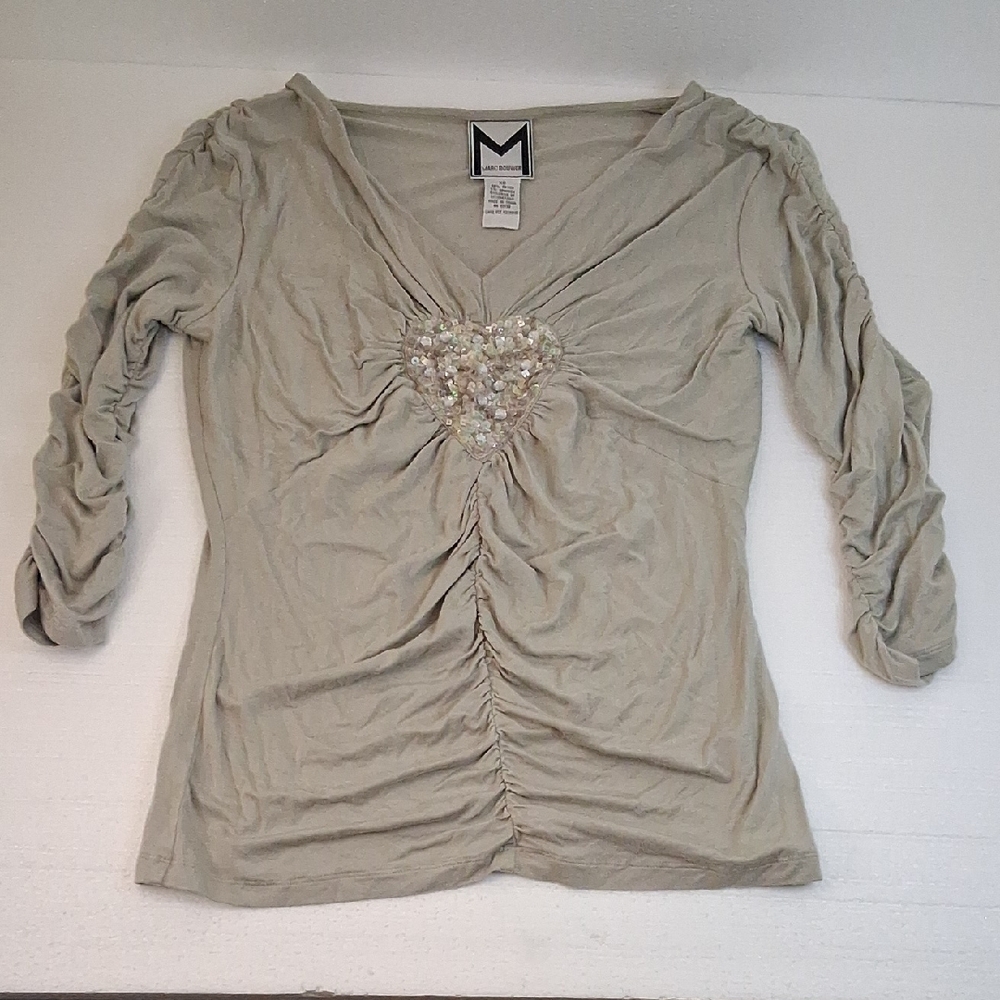 Marc Bouwer Beige Long Sleeve Top with Heart Detail